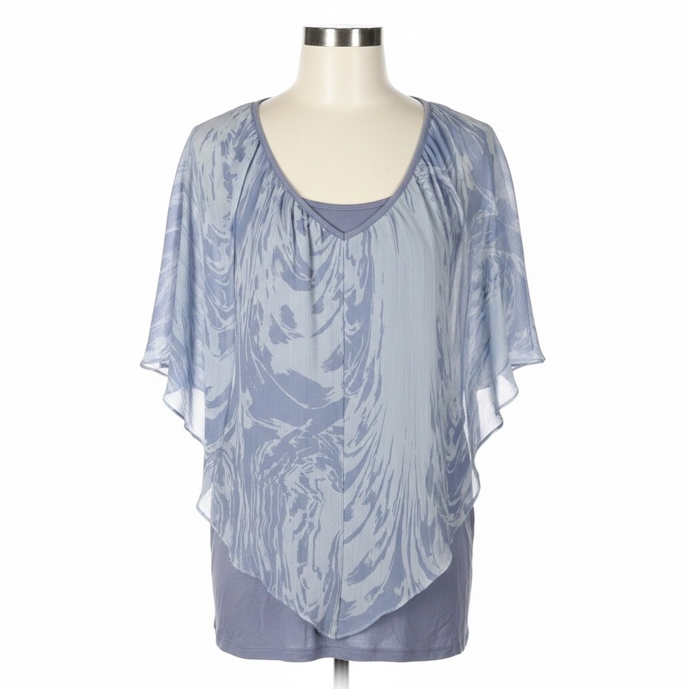 LC Lauren Conrad Blouse Womens Large Blue Marble Print Top Beyond Venice Layered